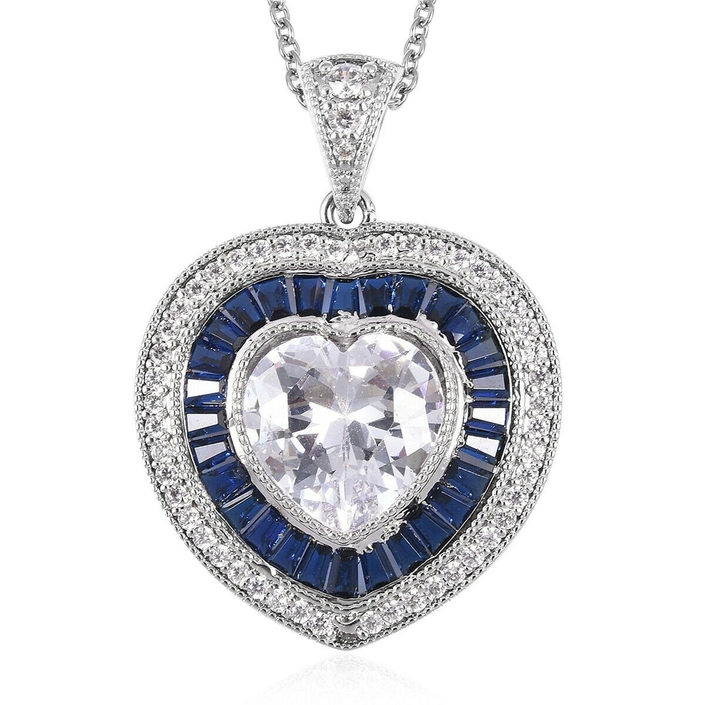 Heart Pendant Necklace White and Blue Diamond